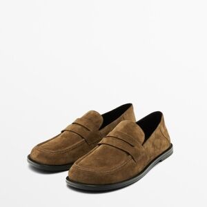 Massimo Dutti Split Suede Loafers in Taupe Brown Sz 7.5